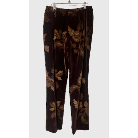 Bill Burns Signature Brown Velveteen 2-Piece Pantsuit w/Floral Design Sz. 10/12 - Picture 10 of 11